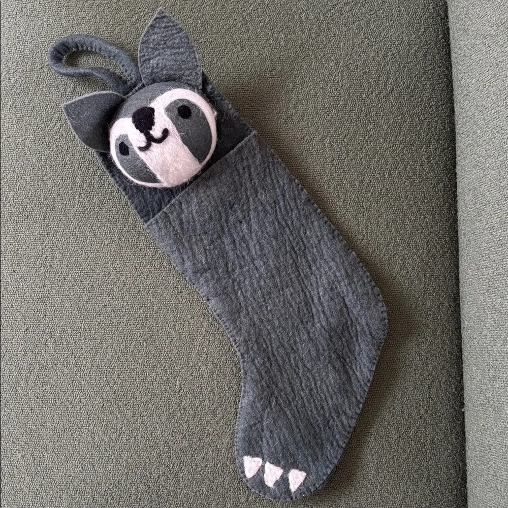 Anthropologie Raccoon Wool Felt Holiday Stocking